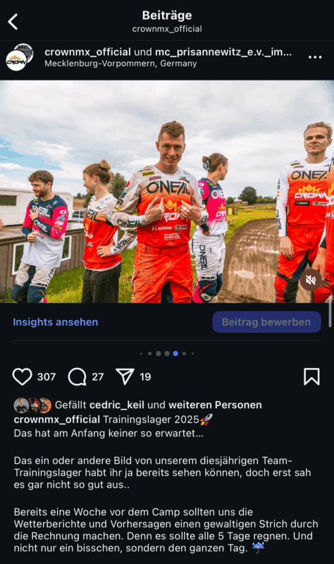 Social Media Reichweite durch Motocross-Sponsoring – Beispiel Crown MX Team.